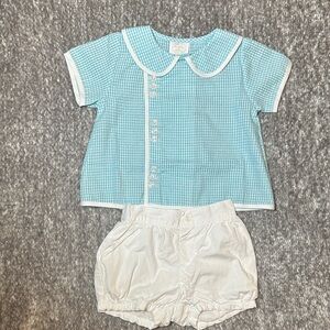 NWOT Alice Kathleen and Co. aqua gingham collared top & bubble shorts 12mo